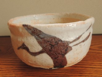 志野 鶴の絵茶碗