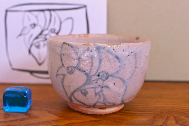 胡蝶蘭の絵志野茶碗